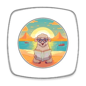 Schaf-niedlicher lustiger Cartoon-Kawaii-Buch-Strand - Viereckiger Kühlschrankmagnet - Weiß - Vorne