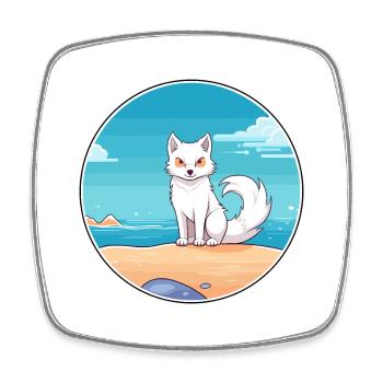 Arktisfuchs Aquarell Cartoon Kawaii Clipart Haustier - Viereckiger Kühlschrankmagnet - Weiß - Vorne