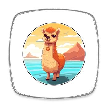 Alpaca Watercolor Cartoon Kawaii Clipart Animal - Square fridge magnet - white - Front