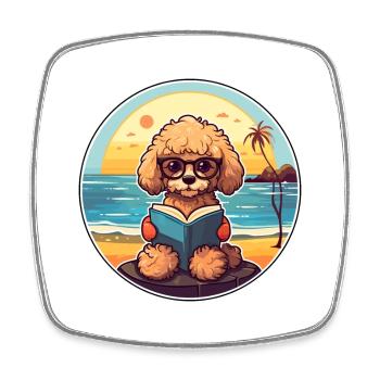 Pudel Niedlich Lustige Karikatur Kawaii Buch Strand - Viereckiger Kühlschrankmagnet - Weiß - Vorne