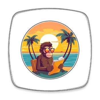 Affe-niedlicher lustiger Cartoon Kawaii-Buch-Strand - Viereckiger Kühlschrankmagnet - Weiß - Vorne