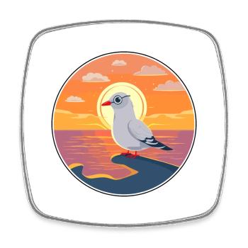 Seagull Cute Funny Cartoon Kawaii Book Beach - Square fridge magnet - white - Front
