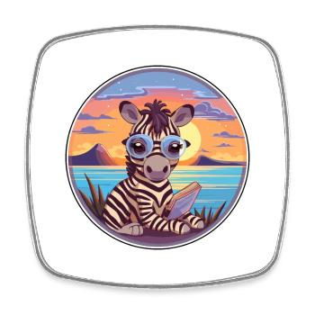 Zebra-niedlicher lustiger Cartoon Kawaii-Buch-Strand - Viereckiger Kühlschrankmagnet - Weiß - Vorne