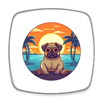 Mops-Hund-niedlicher lustiger Cartoon-Kawaii-Buch-Strand - Viereckiger Kühlschrankmagnet - Weiß - Vorne
