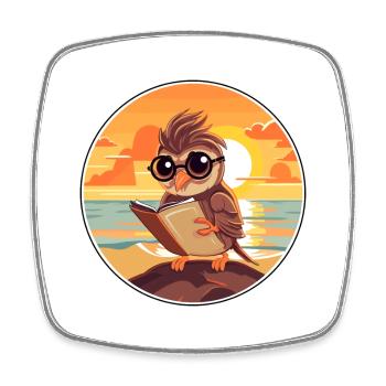Sparrow Cute Funny Cartoon Kawaii Book Beach - Square fridge magnet - white - Front