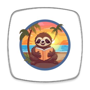 Faultier, niedlich, lustig, Cartoon, Kawaii, Buch, Strand - Viereckiger Kühlschrankmagnet - Weiß - Vorne