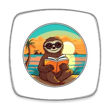 Faultier, niedlich, lustig, Cartoon, Kawaii, Buch, Strand - Viereckiger Kühlschrankmagnet - Weiß - Vorne