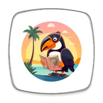 Tukan-niedlicher lustiger Cartoon-Kawaii-Buchstrand - Viereckiger Kühlschrankmagnet - Weiß - Vorne