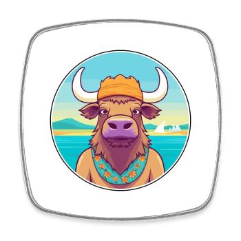 Buffalo Watercolor Cartoon Kawaii Clipart Animal - Square fridge magnet - white - Front