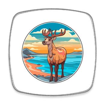 Caribou Watercolor Cartoon Kawaii Clipart Animal - Square fridge magnet - white - Front