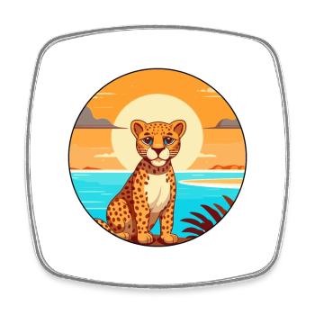 Cheetah Watercolor Cartoon Kawaii Clipart Animal - Square fridge magnet - white - Front