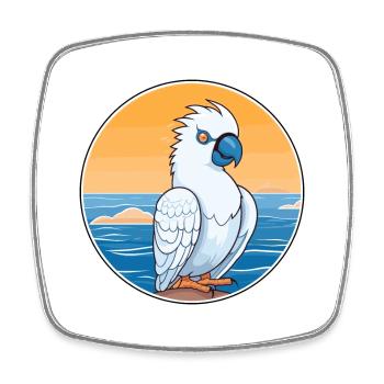 Cockatoo Watercolor Cartoon Kawaii Clipart Animal - Square fridge magnet - white - Front