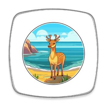 Deer Watercolor Cartoon Kawaii Clipart Animal - Square fridge magnet - white - Front