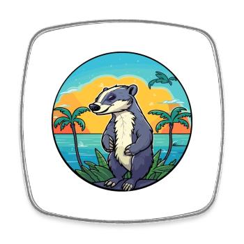 Blaireau Aquarelle Dessin Animé Kawaii Clipart Animal - Magnet carré - blanc - Devant
