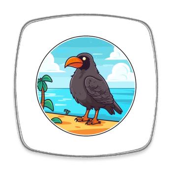 Crow Watercolor Cartoon Kawaii Clipart Animal - Square fridge magnet - white - Front