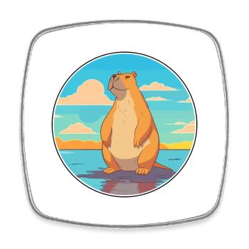 Capybara Watercolor Cartoon Kawaii Clipart Animal - Square fridge magnet - white - Front