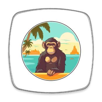 Chimpanzé aquarelle dessin animé Kawaii Clipart animal de compagnie - Magnet carré - blanc - Devant