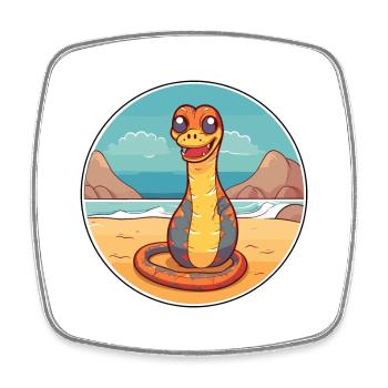 Cobra aquarelle dessin animé Kawaii Clipart Animal - Magnet carré - blanc - Devant