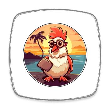 Hahn Niedlich Lustige Karikatur Kawaii Buch Strand - Viereckiger Kühlschrankmagnet - Weiß - Vorne
