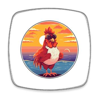 Hahn Niedlich Lustige Karikatur Kawaii Buch Strand - Viereckiger Kühlschrankmagnet - Weiß - Vorne