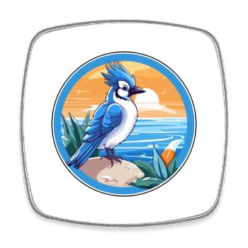 Blauer Eichelhäher Vogel Aquarell Karikatur Kawaii Tier Haustier - Viereckiger Kühlschrankmagnet - Weiß - Vorne