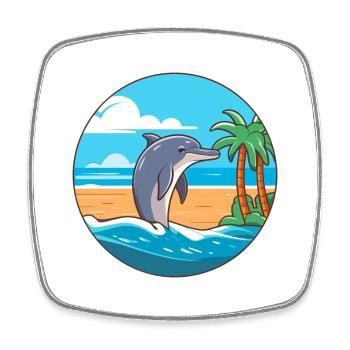 Dolphin Watercolor Cartoon Kawaii Clipart Animal - Square fridge magnet - white - Front
