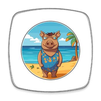Boar Watercolor Cartoon Kawaii Clipart Animal - Square fridge magnet - white - Front
