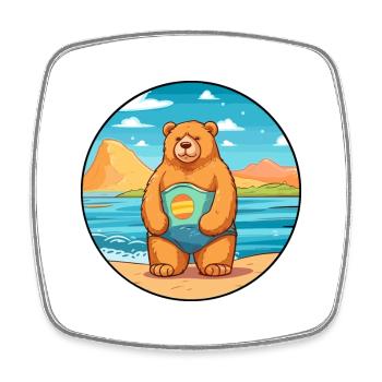 Ours Aquarelle Dessin Animé Kawaii Clipart Animal - Magnet carré - blanc - Devant