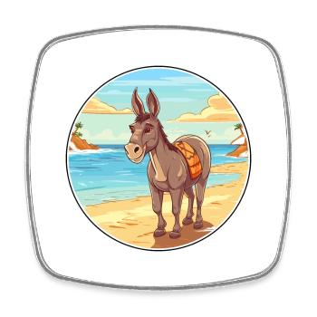 Âne aquarelle dessin animé Kawaii Clipart Animal - Magnet carré - blanc - Devant