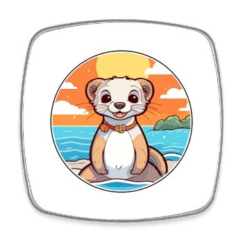 Ferret Watercolor Cartoon Kawaii Clipart Animal - Square fridge magnet - white - Front