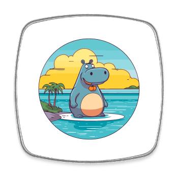 Hippo Watercolor Cartoon Kawaii Clipart Animal - Square fridge magnet - white - Front