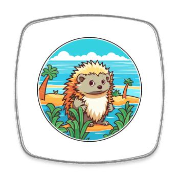 Igel Aquarell Karikatur Kawaii Clipart Tier - Viereckiger Kühlschrankmagnet - Weiß - Vorne