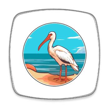 Ibis Watercolor Cartoon Kawaii Clipart Animal - Square fridge magnet - white - Front