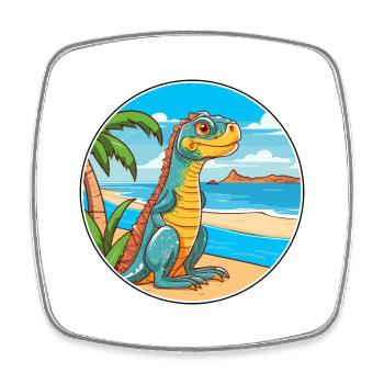 Iguana Watercolor Cartoon Kawaii Clipart Animal - Square fridge magnet - white - Front
