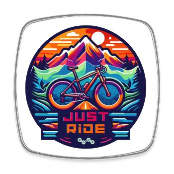 Graphic with a bicycle in front of a mountain panorama - Square fridge magnet - white - Front