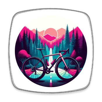 Bicycle against the background of purple nature. - Square fridge magnet - white - Front