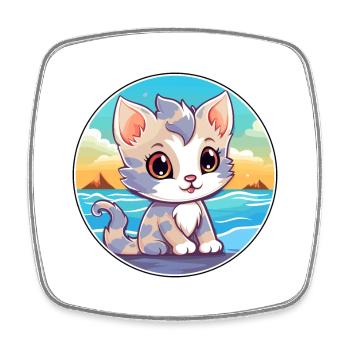 Kitten Watercolor Cartoon Kawaii Clipart Animal - Square fridge magnet - white - Front