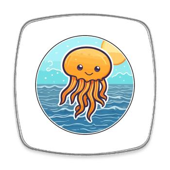 Qualle Aquarell Cartoon Kawaii Clipart Tier - Viereckiger Kühlschrankmagnet - Weiß - Vorne