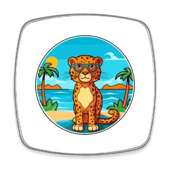 Leopard Watercolor Cartoon Kawaii Clipart Animal - Square fridge magnet - white - Front