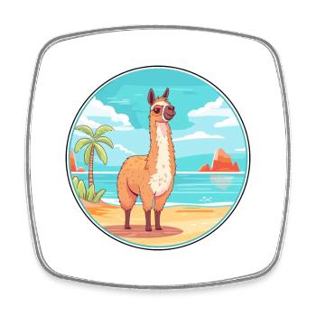 Llama Watercolor Cartoon Kawaii Clipart Animal - Square fridge magnet - white - Front