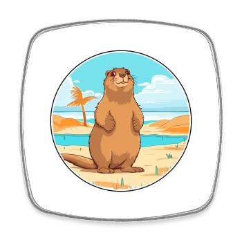 Marmot Watercolor Cartoon Kawaii Clipart Animal - Square fridge magnet - white - Front