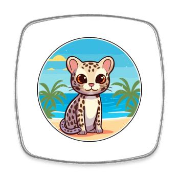 Ocelot Watercolor Cartoon Kawaii Clipart Animal - Square fridge magnet - white - Front