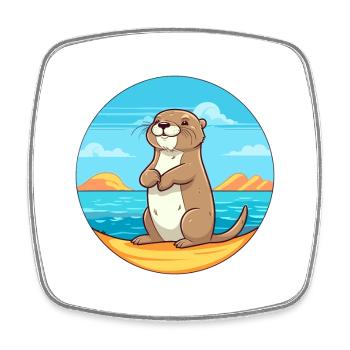 Otter Watercolor Cartoon Kawaii Clipart Animal - Square fridge magnet - white - Front