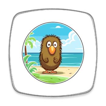 Kiwi Watercolor Cartoon Kawaii Clipart Animal - Square fridge magnet - white - Front