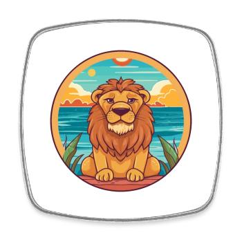 Lion aquarelle dessin animé Kawaii Clipart Animal - Magnet carré - blanc - Devant