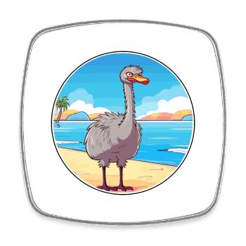 Ostrich Watercolor Cartoon Kawaii Clipart Animal - Square fridge magnet - white - Front