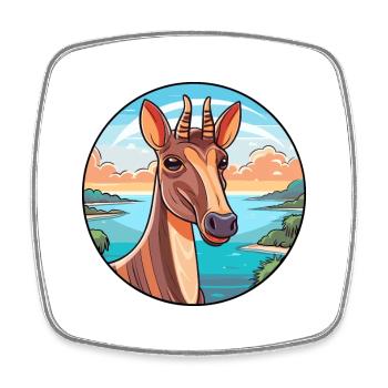 Okapi Watercolor Cartoon Kawaii Clipart Animal - Square fridge magnet - white - Front