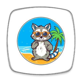 Raccoon Watercolor Cartoon Kawaii Clipart Animal - Square fridge magnet - white - Front
