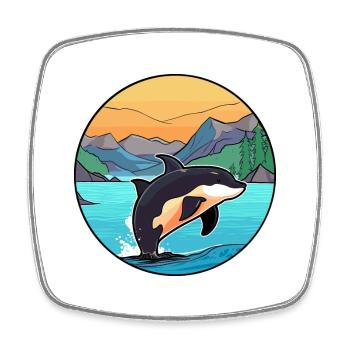 Orca Watercolor Cartoon Kawaii Clipart Animal - Square fridge magnet - white - Front