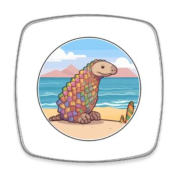 Pangolin Watercolor Cartoon Kawaii Clipart Animal - Square fridge magnet - white - Front